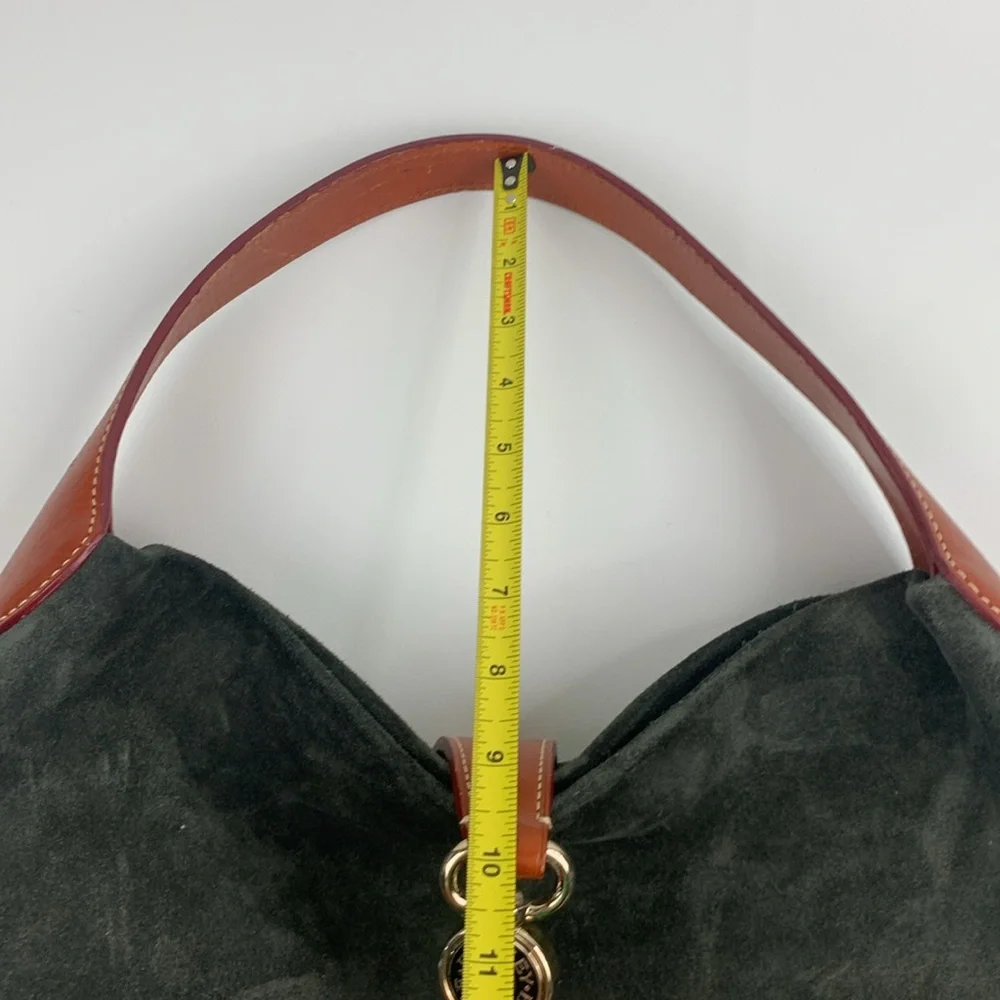 Dooney & Bourke Leather Suede Shoulder Bag Gray Brown Gold Red Lined Pockets - Picture 10 of 16